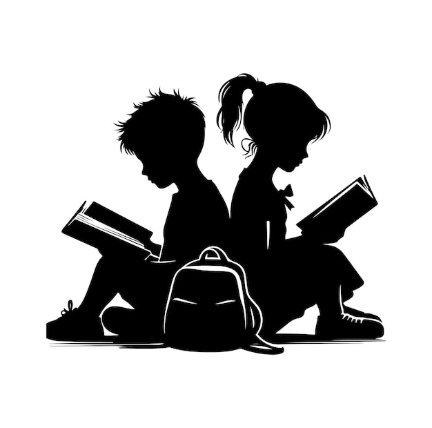 boy and girl reading book silhouette illustration collection