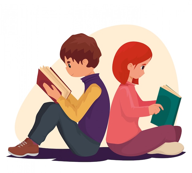 Boy and girl reading book