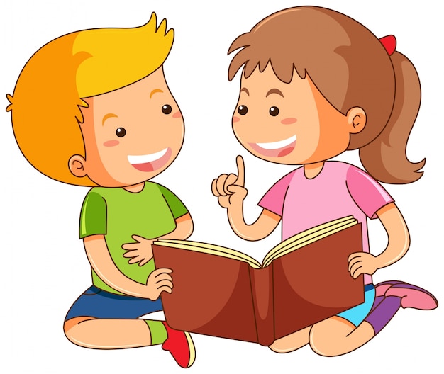 Boy and girl reading storybook