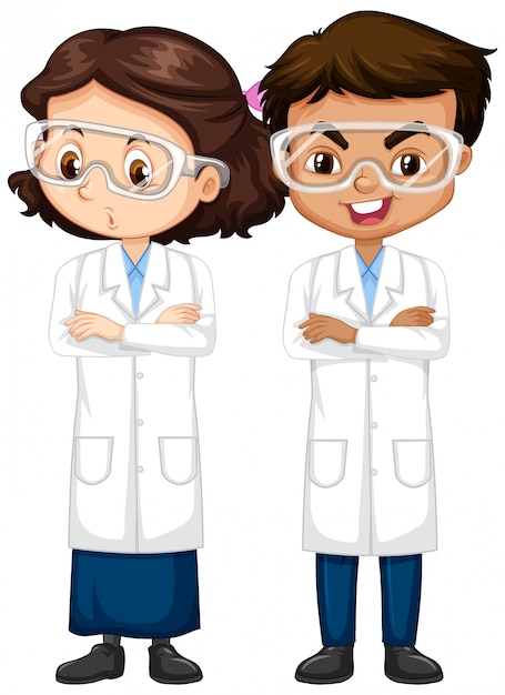 Boy and girl in science gown