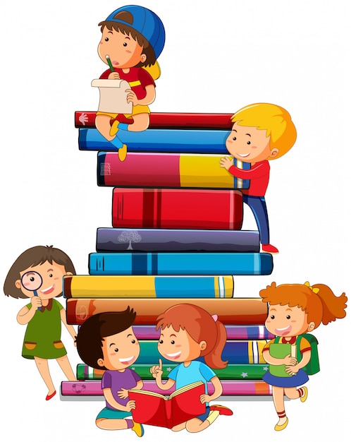 Vector boy and girl with books