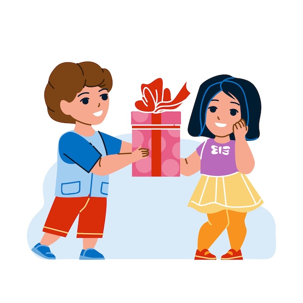 Boy Give Gift To Girl Friend On Birthday Vector