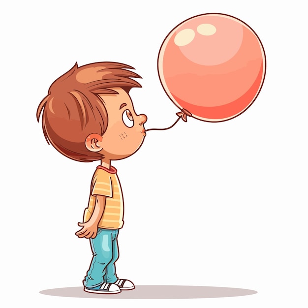 a boy holding a balloon with a bubble in the middle