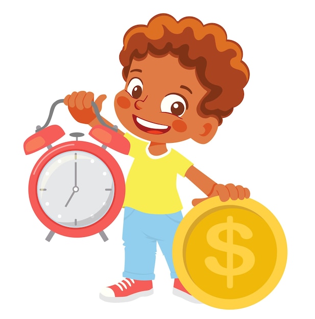 Boy holding clock and money clipart