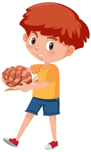 Boy holding cute animal cartoon character isolated on white background