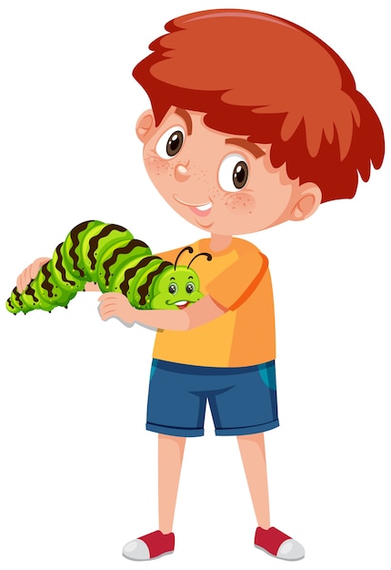 Boy holding cute animal cartoon character isolated on white