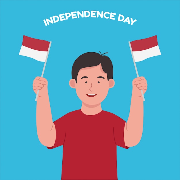 Boy Holding Indonesia Flag Celebrating Independence Day