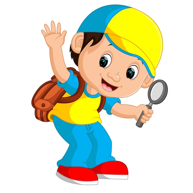 boy holding magnifying glass cartoon