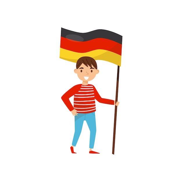 Boy holding national flag of Germany design element for Independence Day Flag Day vector Illustration isolated on a white background