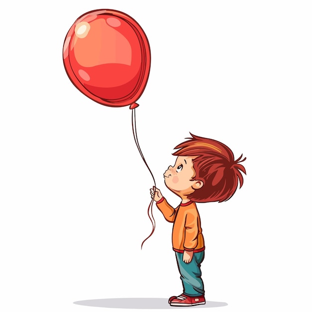 a boy holding a red balloon with a red balloon in the background