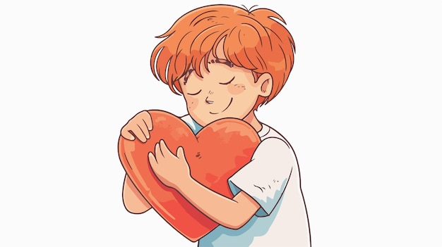 Vector boy hugging heart vector illustration