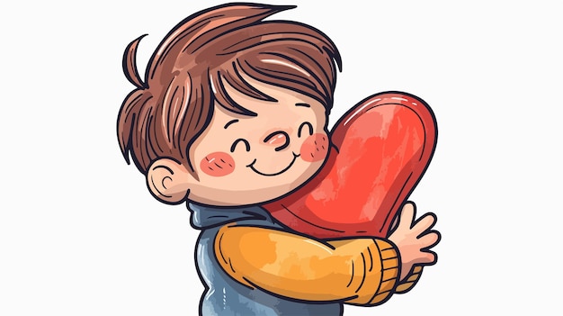 Vector boy hugging heart vector illustration