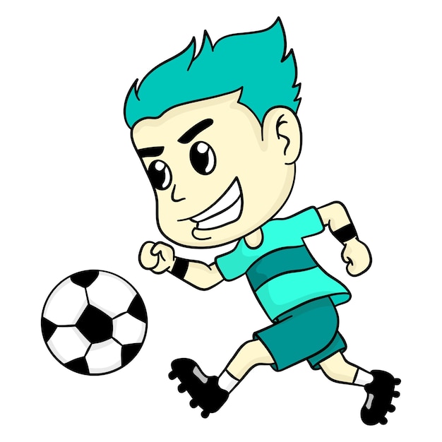 A boy is dribbling a ball. cartoon illustration cute sticker