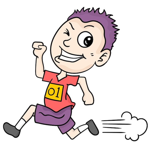 The boy is having fun running. cartoon illustration sticker emoticon