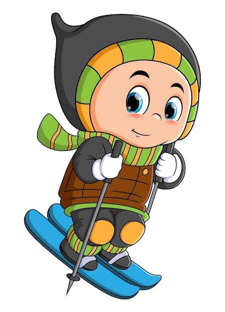 The boy is playing the skiing and sliding on the ice