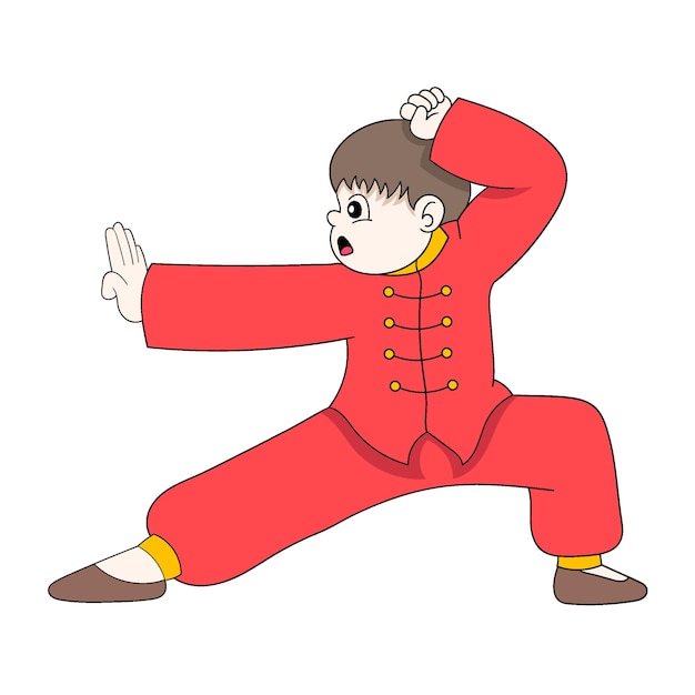 Boy is practicing kung fu martial arts from china