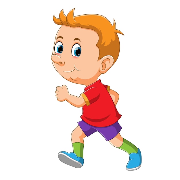 The boy is running with the bright shirt in the day of the illustration