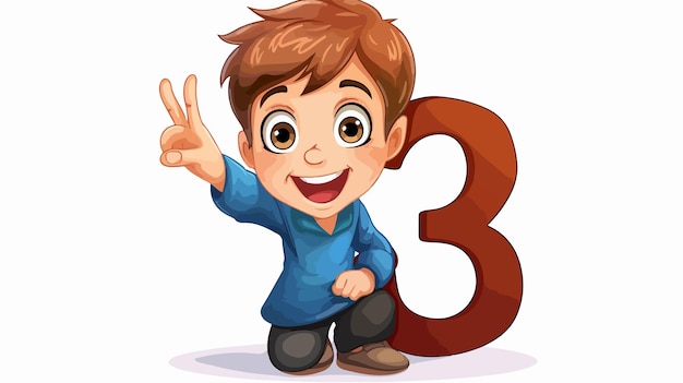 Boy Learning Counting on Number Three Worksheet Illustration