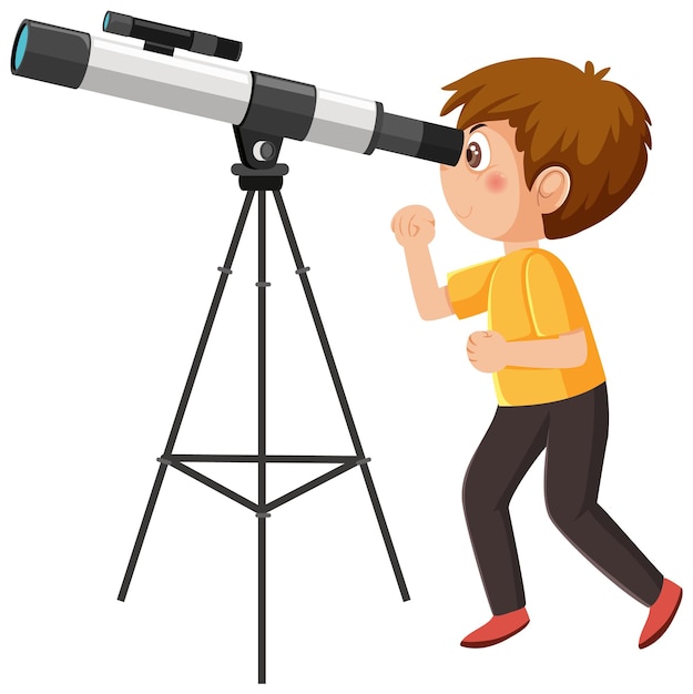 A boy looking through telescope