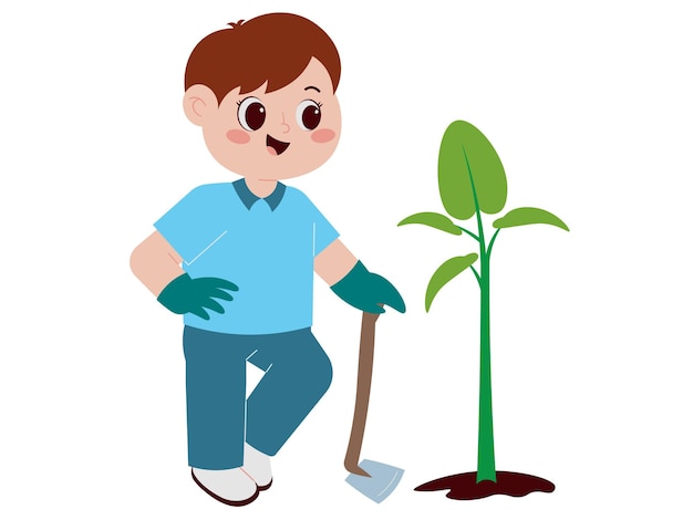 A Boy Planting A Tree Illustration