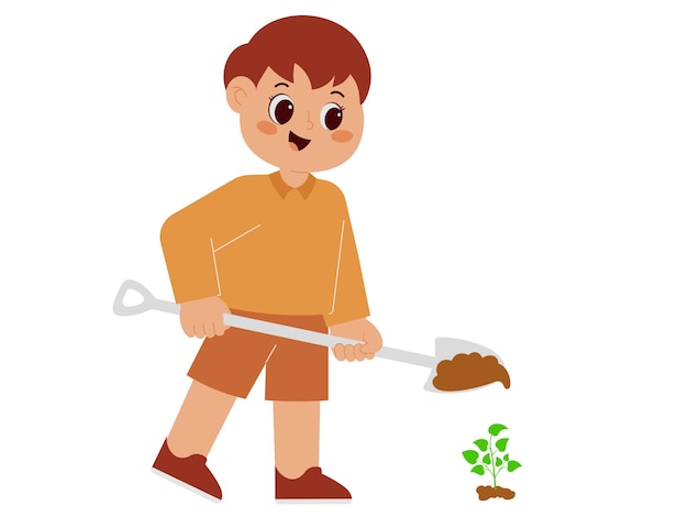 A Boy Planting A Tree Illustration