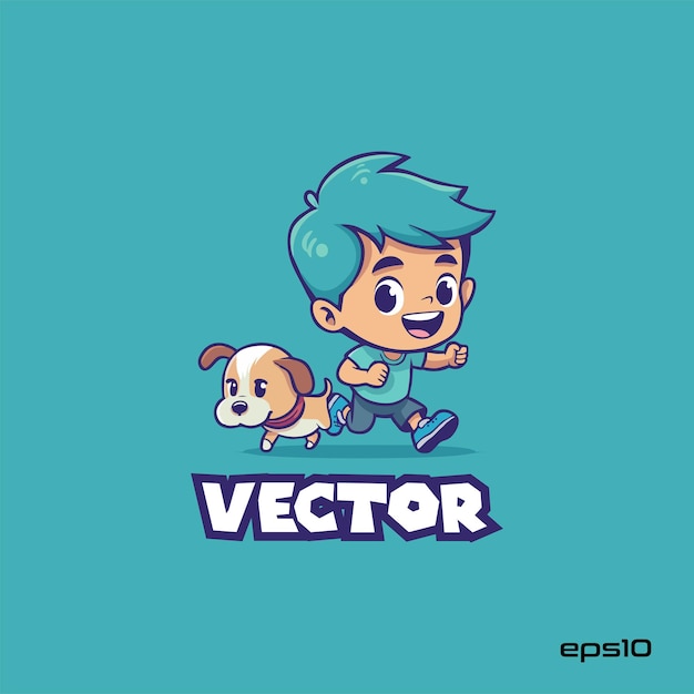 Vector boy play with dog logo vector mascot character cartoon illustration eps10