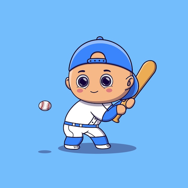 Boy playing baseball cartoon vector