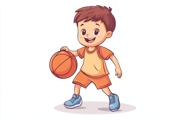 Boy Playing Basketball In Cartoon Style