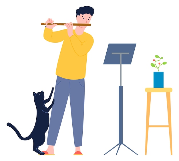 Boy playing flute Music hobby lesson icon