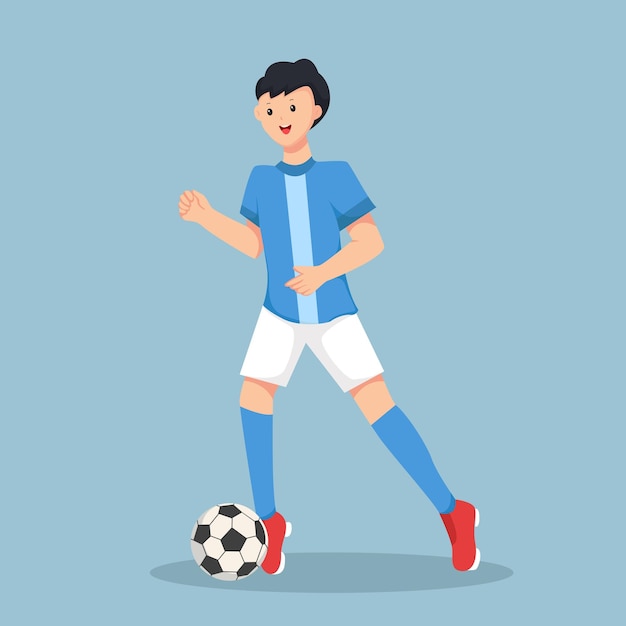 Boy Playing Football Character Design Illustration