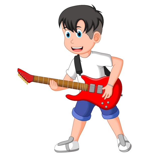 boy playing guitar cartoon illustration