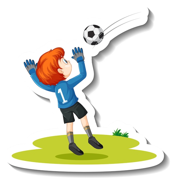 A boy playing soccer cartoon character sticker