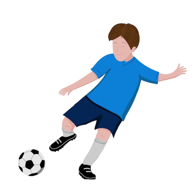 Boy playing soccer vector illustration isolated on white background