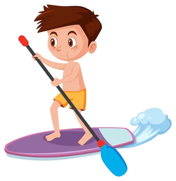 A boy playing surfboard on white background