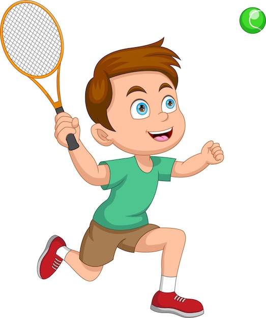 boy playing tennis ball cartoon