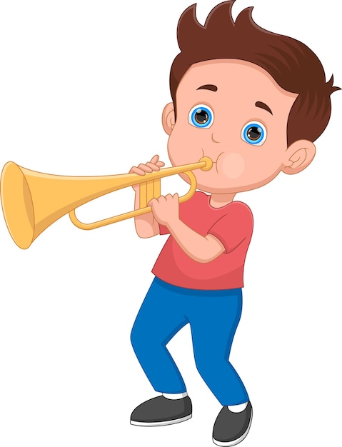 boy playing trumpet on white background