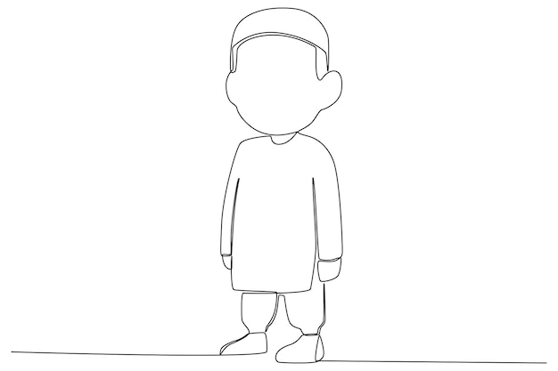 A boy prepares for salat Sholat oneline drawing