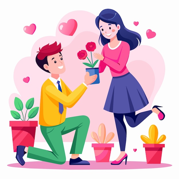 boy proposing girl illustration