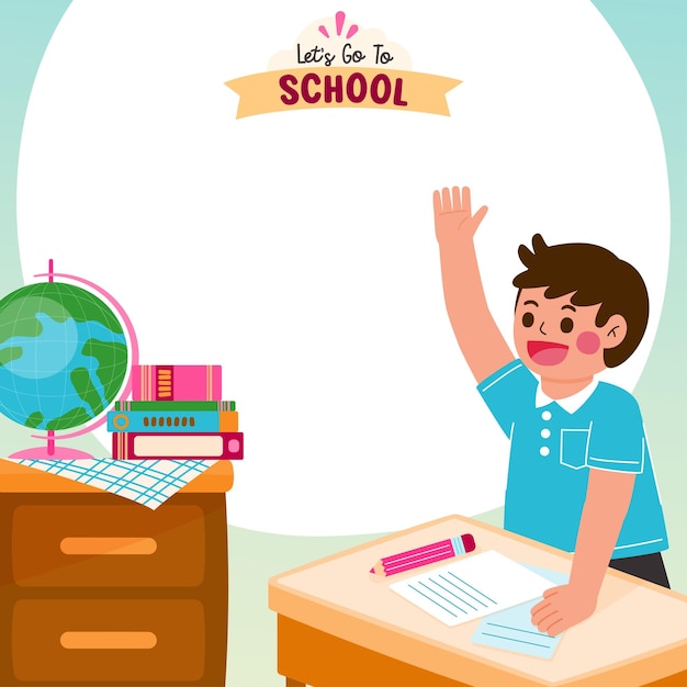 Boy Raise Hand In Classroom Vector