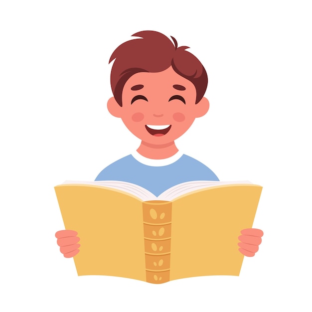 Boy reading book Boy studying with a book Vector illustration