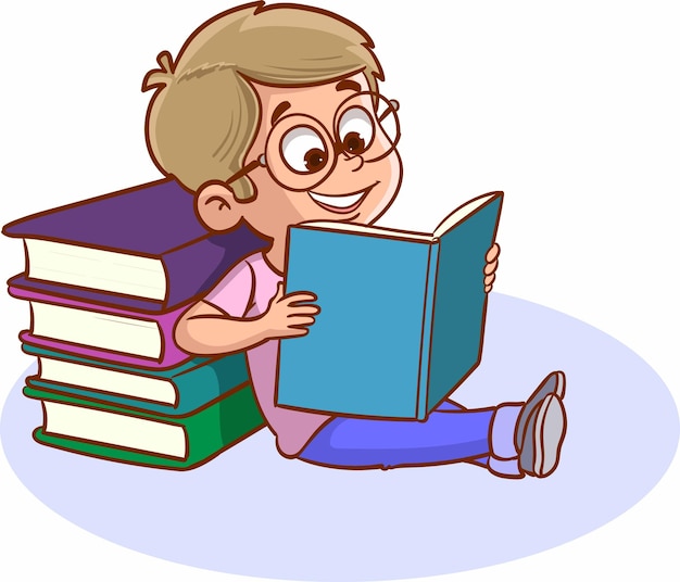 boy reading book vector illustration