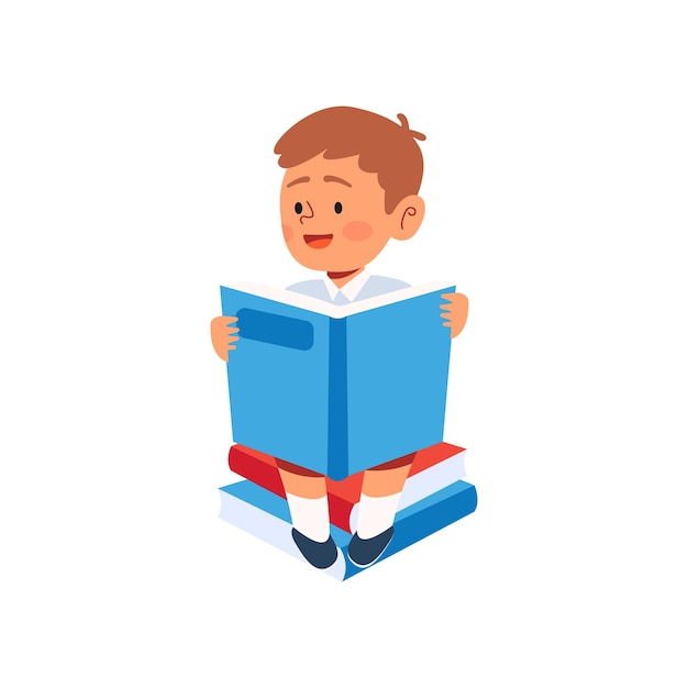 Boy Reading a Book Vector Kawaii Cute Style Student Activity Illustration Sticker