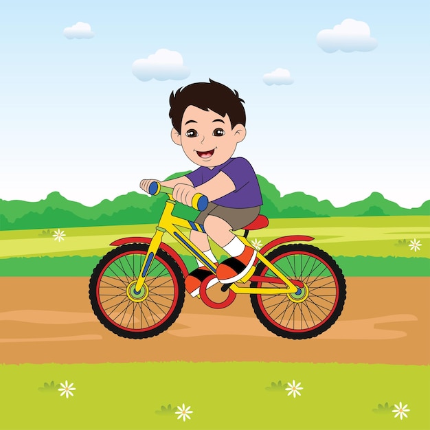 A boy riding a bicycle in Garden cartoon character