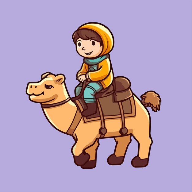 Vector a boy riding a camel.