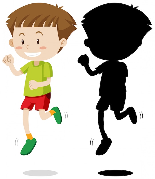 Boy running in colour and silhouette