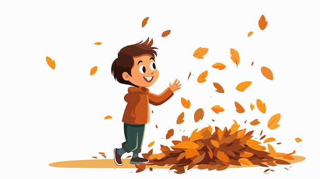 Vector boy shedding leaves from tree vector illustration