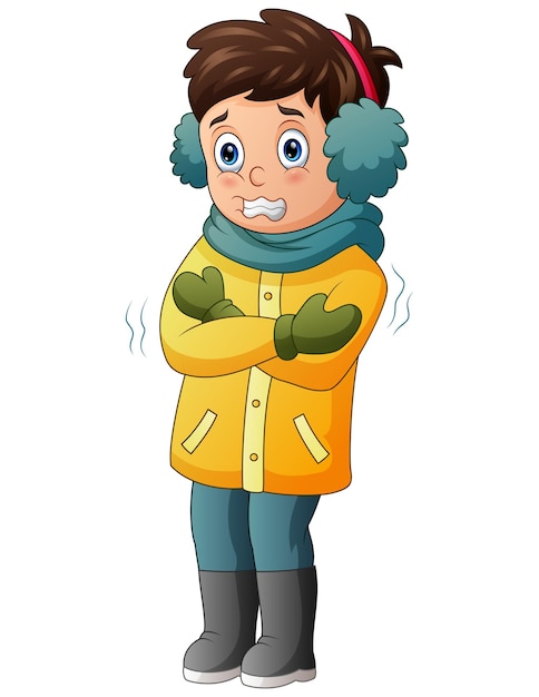 Vector a boy shivering in winter weather illustration