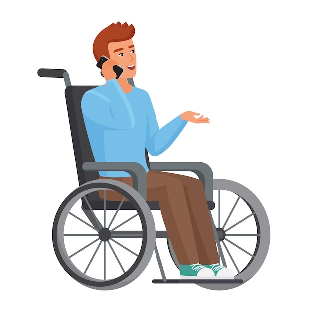 Vector boy sitting in chair and talking on phone