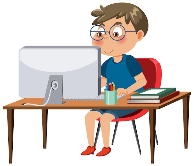 A boy sitting in front of computer