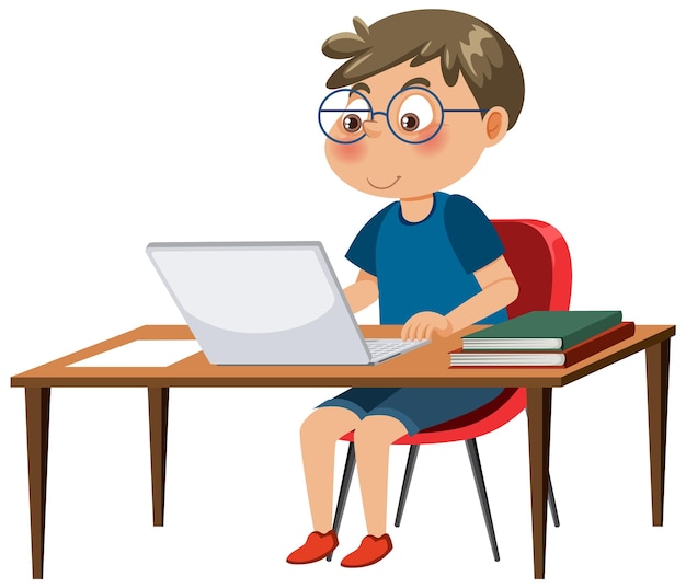 A boy sitting in front of laptop